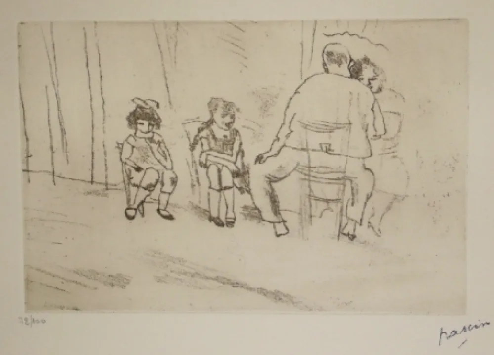 Gravure Pascin - Parents et enfants