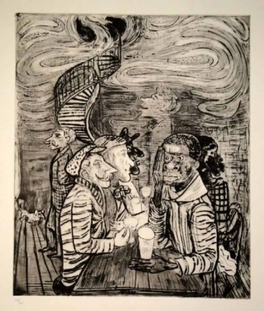 Ets En Aquatint Pauli - Café colonial, auch Grand Café Collioure