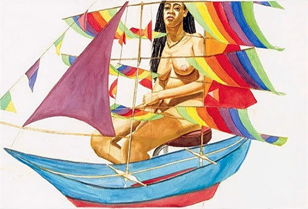 Zeefdruk Pearlstein - MODEL WITH CHINESE KITE