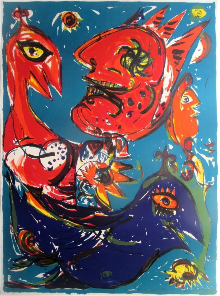 Lithografie Pedersen - Les Oiseaux rouge et bleu