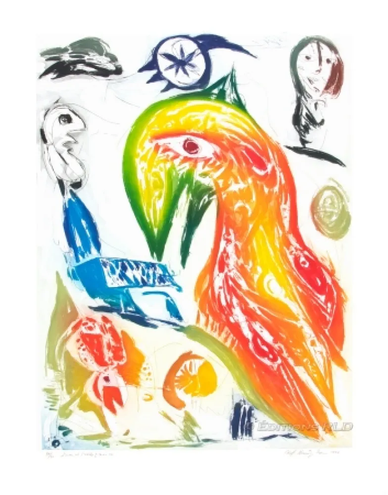 Ets En Aquatint Pedersen - L'Oiseau et l'étoile filante