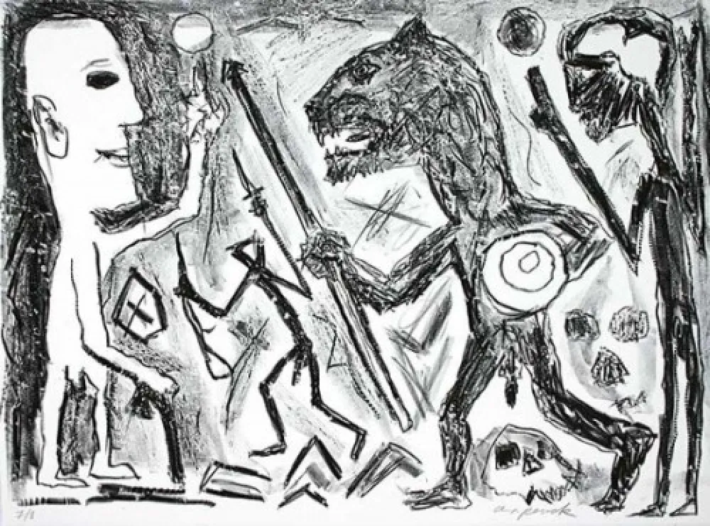 Lithografie Penck - Homer u. Aristoteles, 1 Blatt