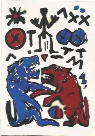 Zeefdruk Penck - Zwei Lowen
