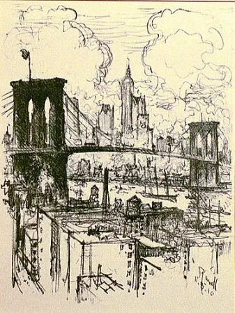 Lithografie Pennell - Brooklyn Bridge