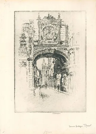 Gravure Pennell - Grosse horloge, Rouen