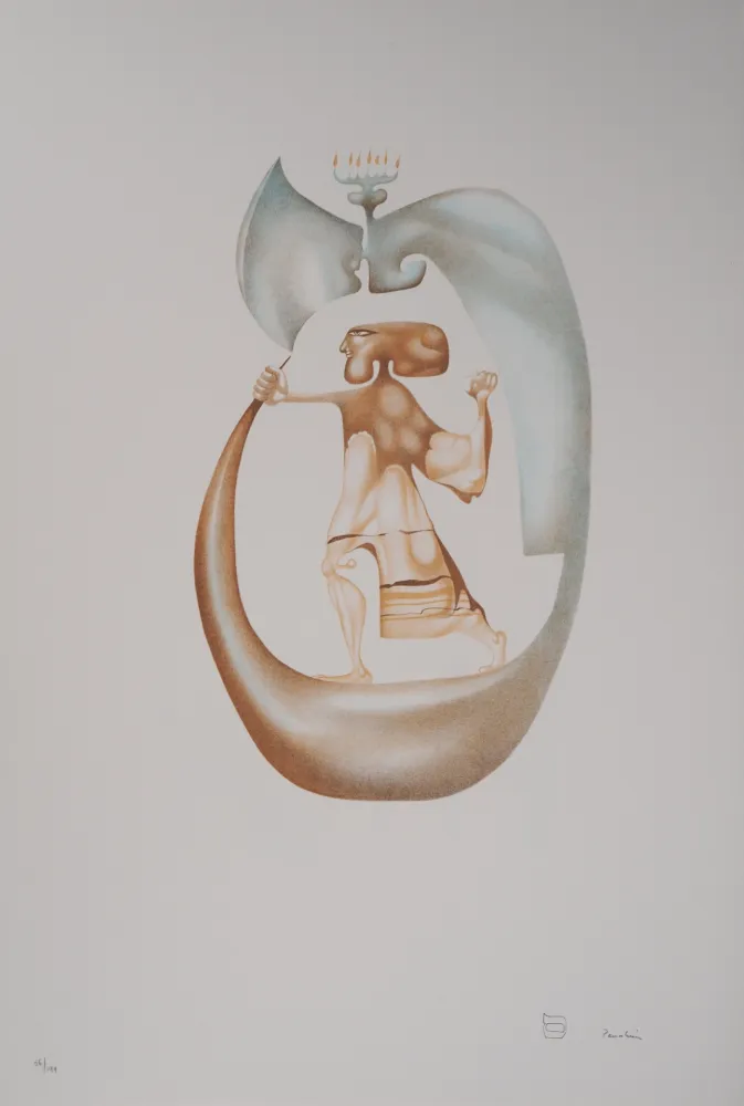 Lithografie Pérahim - L'Alphabet Hébreu : Homme à la Menorah