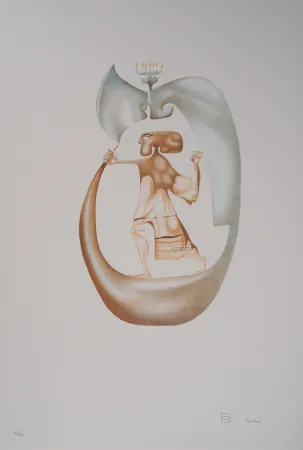 Lithografie Pérahim - L'Alphabet Hébreu : Homme à la Menorah