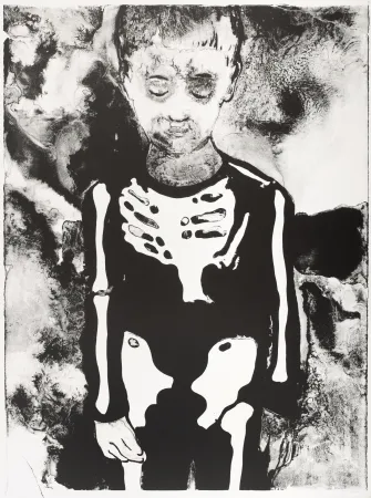 Lithografie Pétrovitch - Garçon au Squelette