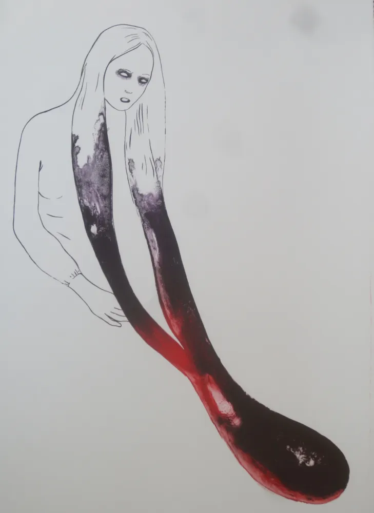 Lithografie Pétrovitch - La fille aux cheveux goutte