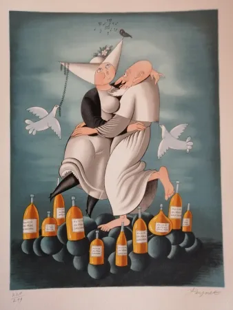 Lithografie Peynet - L'élixir du Révérend Pére Gaucher