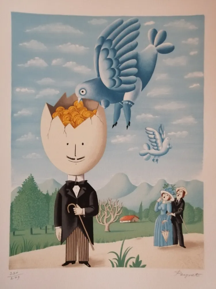 Lithografie Peynet - L'Homme à la cervelle d'or