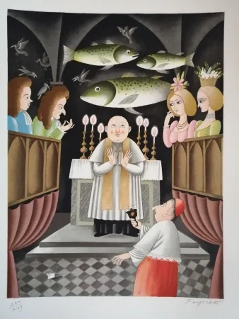 Lithografie Peynet - Trois Messes basses