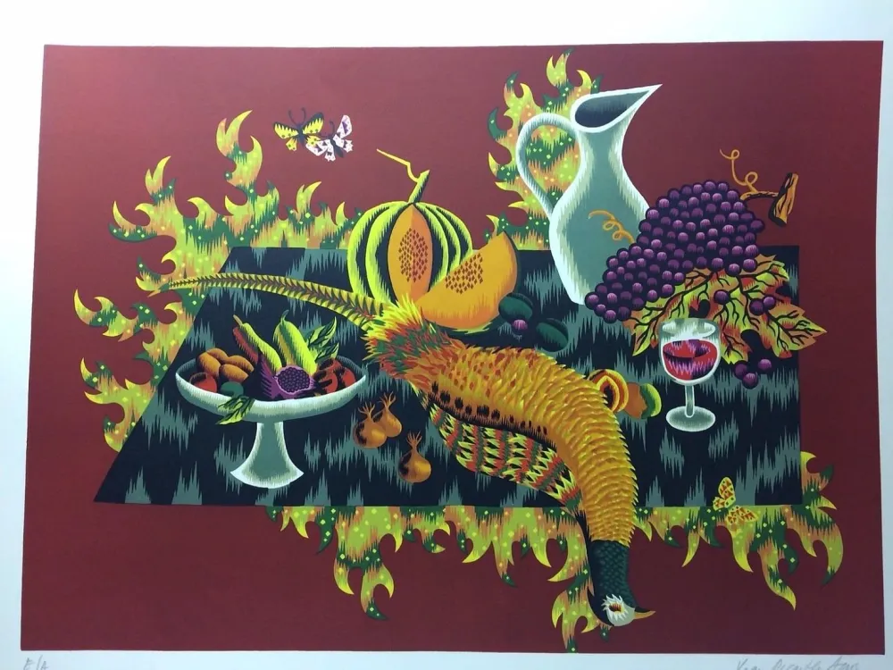 Lithografie Picard Ledoux - Nature morte au faisan