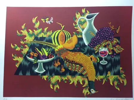 Lithografie Picard Ledoux - Nature morte au faisan