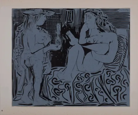 Linosnede Picasso (After) - Deux femmes avec un vase à fleurs, 1962