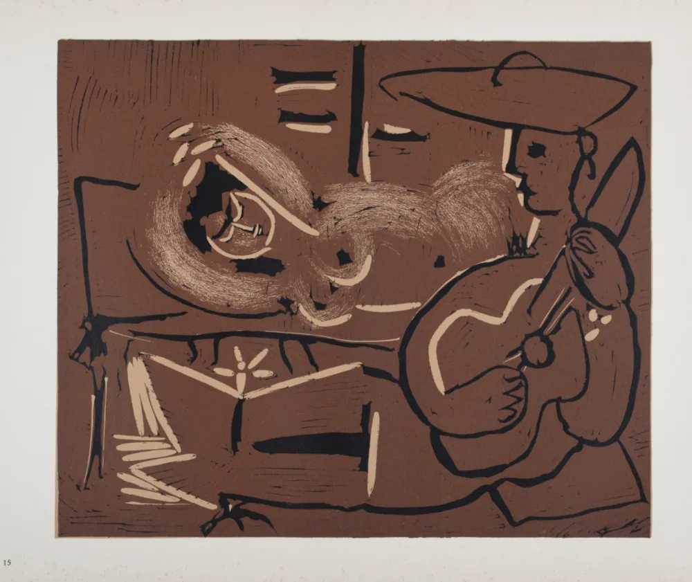 Linosnede Picasso (After) - Femme couchée et guitariste, 1962