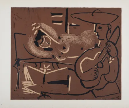 Linosnede Picasso (After) - Femme couchée et guitariste, 1962