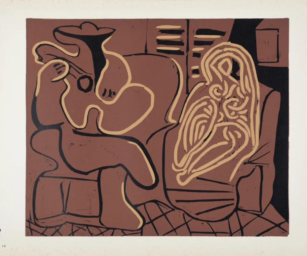 Linosnede Picasso (After) - Femme dans un fauteuil et guitariste, 1962