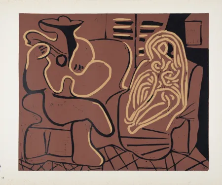 Linosnede Picasso (After) - Femme dans un fauteuil et guitariste, 1962