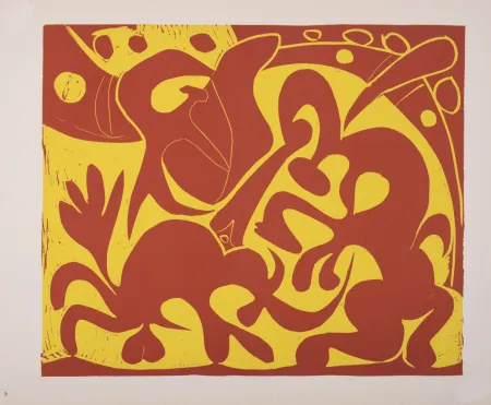 Linosnede Picasso (After) - Pique (rouge et jaune), 1962