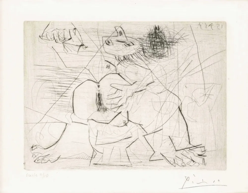 Gravure Picasso - Aux quatre coins de la pièce, from Hommage à Roger Lacourière