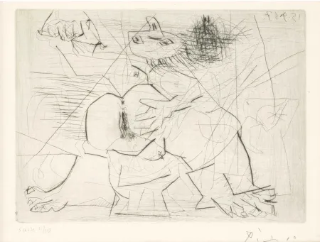 Gravure Picasso - Aux quatre coins de la pièce, from Hommage à Roger Lacourière