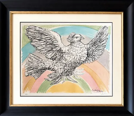 Lithografie Picasso - Colombe volant (à l'arc-en-ciel)