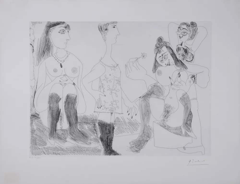 Gravure Picasso - Degas songeant, filles entre elles