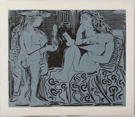 Linosnede Picasso - Deux femmes au flacon de parfum