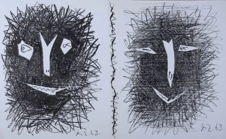 Lithografie Picasso - Deux Masques, 1963