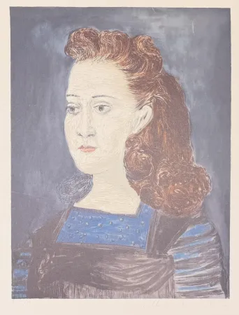 Lithografie Picasso - Femme à la collerette bleue