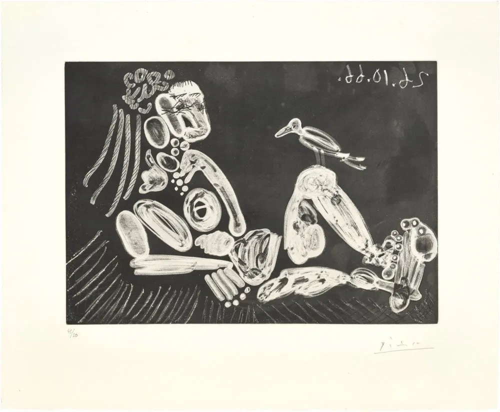 Ets En Aquatint Picasso - Femme à l'oiseau