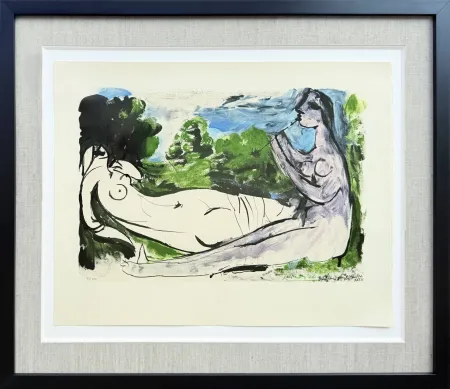 Lithografie Picasso - Femme nue couchée et joueur de flûte