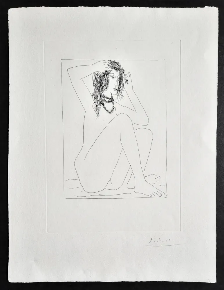Gravure Picasso -  Femme Nue se Couronnant de Fleurs