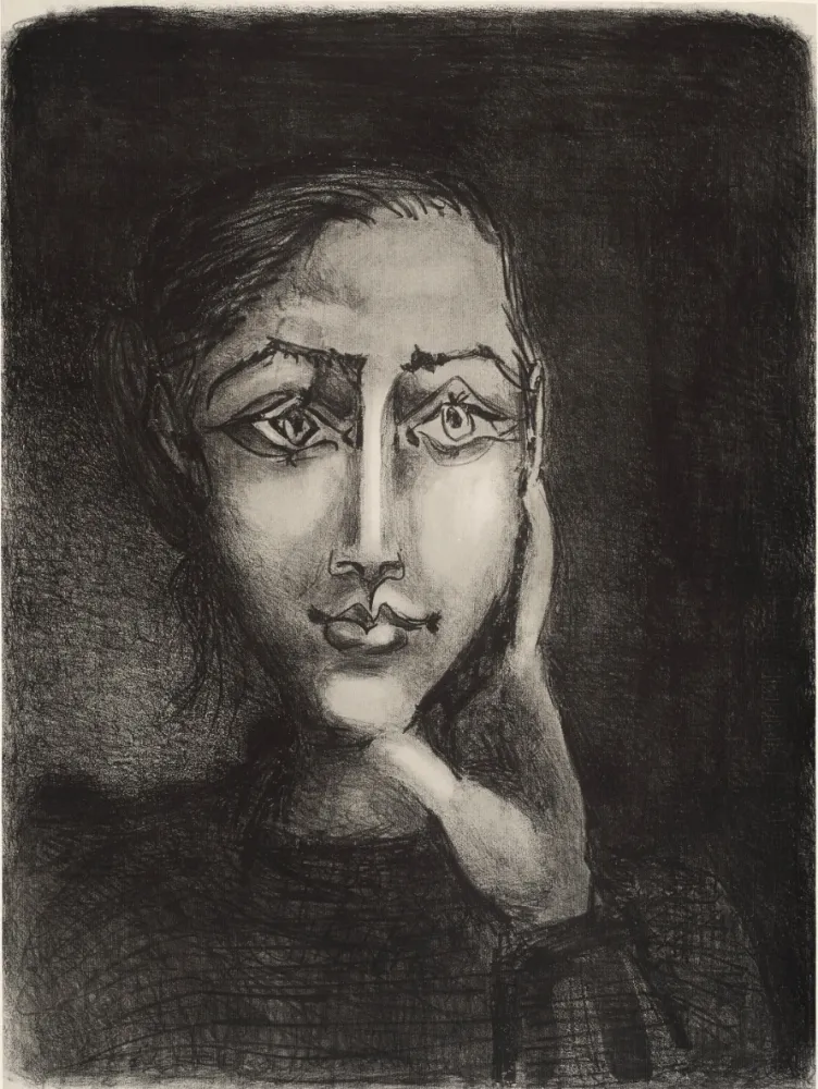 Lithografie Picasso - Françoise sur fond gris