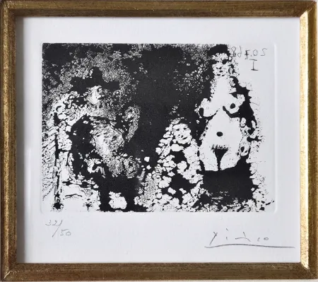Ets En Aquatint Picasso - Homme à la pipe assis, Maja et Célestine 