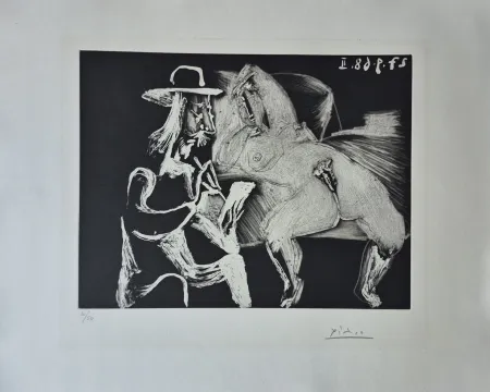 Gravure Picasso - Homme au Chapeau dessinant à Côté d'une Femme offerte, from Séries 347