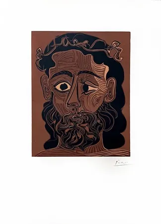 Linosnede Picasso - Homme barbu couronné de vignes
