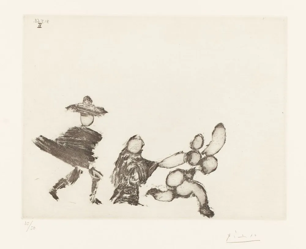 Ets Picasso - Jeune fille fuyant, avec la célestine et un jeune homme