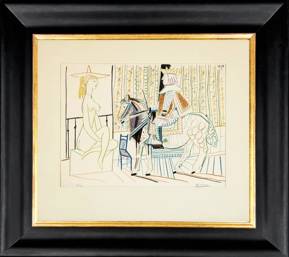 Lithografie Picasso - La Comedie Humaine: King on Horse with Sitting Nude