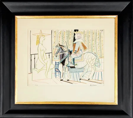 Lithografie Picasso - La Comedie Humaine: King on Horse with Sitting Nude