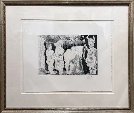 Ets En Aquatint Picasso - Le Cocu Posant pour une photographie devant des spectateurs (The cuckold posing for a photograph in front of spectators)