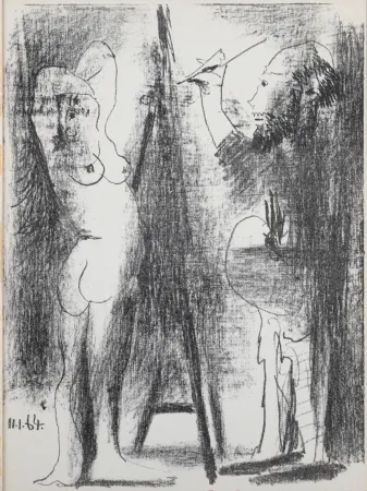 Lithografie Picasso - Le Peintre et Son Modèle, 1964.