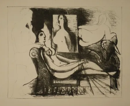 Lithografie Picasso - Le peintre et son modèle / Der Maler und sein Modell