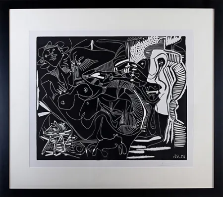 Linosnede Picasso - Le Thé: Deux Femmes Nues et une Chat (B. 1851)