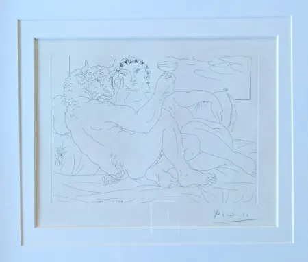 Gravure Picasso - Minotaure, une coup à la main, et jeune femme 