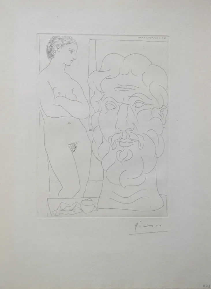 Gravure Picasso - Modèle et Grande Tête Sculptée (B170 Vollard)