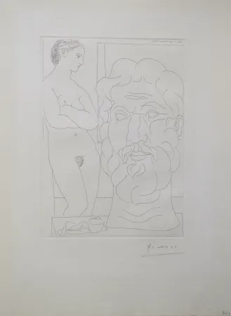 Gravure Picasso - Modèle et Grande Tête Sculptée (B170 Vollard)