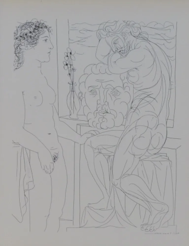 Lithografie Picasso - Modèle nu et Sculptures