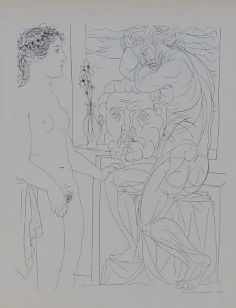 Lithografie Picasso - Modèle nu et Sculptures